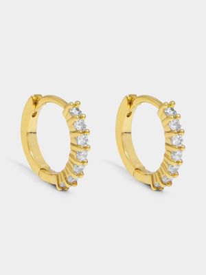 18ct Gold Plated Dainty Clawset Half Eternity Huggie Earrings