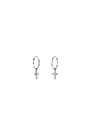 CZ Cross Charm Sterling Silver Hoops