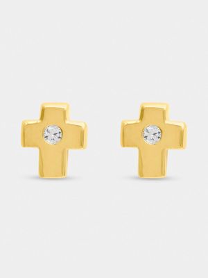 18ct Gold Plated Cross Studs with Centre CZ Detail