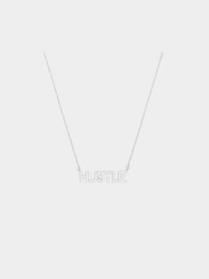 Sterling Silver CZ HUSTLE Script Necklace