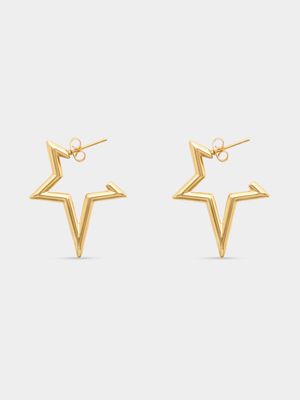 Stainless Steel 18ct Gold Plated Star Hoop Earrings