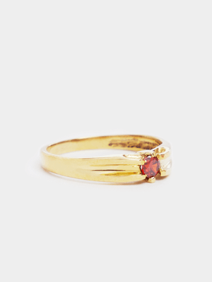 Gold Tone January Birthstone CZ Garnet  Pinky Ring