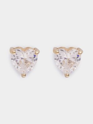 18ct Gold Plated Clear Heart CZ Claw Stud Earrings