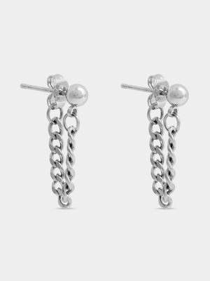 Silver Tone Chain Stud Earrings