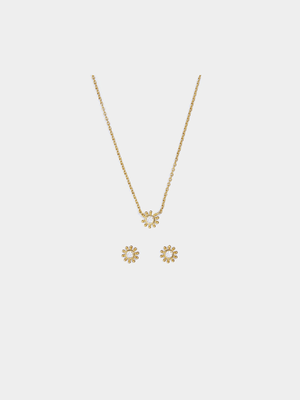 18ct Gold Plated Dianty Sun Pendant & Stud Earrnig Set