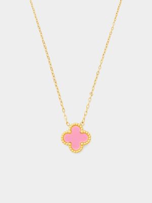 18ct Gold Plated Stainless Steel Pink Clover Pendant