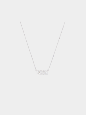 Sterling Silver CZ BOSS Script Necklace