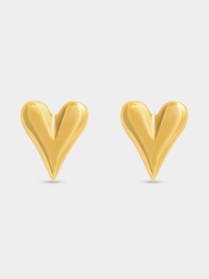 Stainless Steel 18ct Gold Plated Waterproof Elongated Puff Heart Stud Earrings