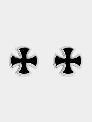 Black Cross Pattee Stud Earrings