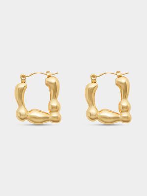 Stainless Steel 18ct Gold Plated Small Puffy Square Hoops