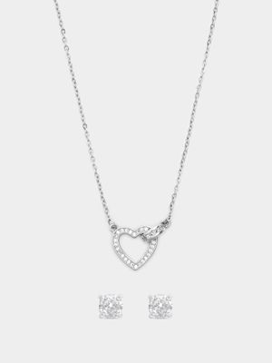 CZ Heart Pendant & 5mm CZ Stud  Set