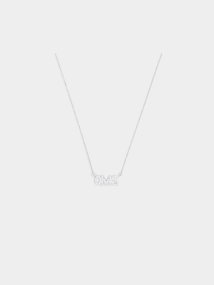 Sterling Silver CZ OMG Script Necklace