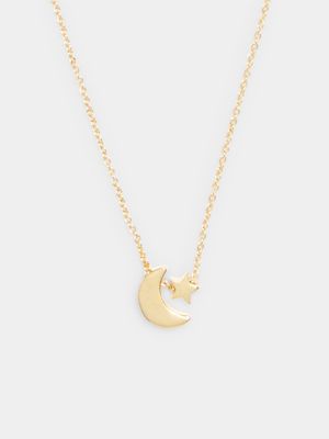 18ct Gold Plated Moon & Star Pendant Necklace