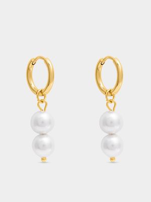 Stainless Steel 8mm Hoops with Pearl Charm