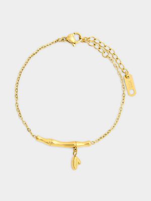 18ct Gold Plated Waterproof Stainless Steel Leaf & Branch Bracelet