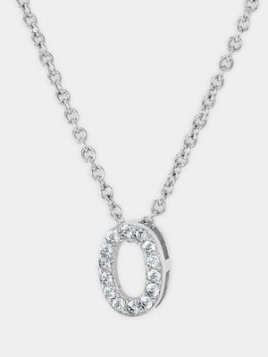 CZ Initial Necklace O Silver Plated