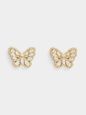 18ct Gold Plated Butterfly Studs with multiple shapes CZ Detail