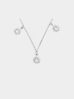 Rhodium Plated Sun Charm Necklace