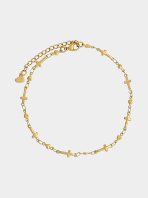 18ct Gold Plated Waterproof Stainless Steel Cross Anklet