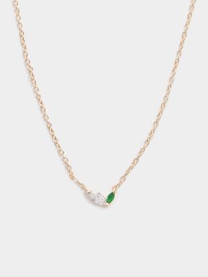 18ct Gold plated marquise emerald & cz neckpiece