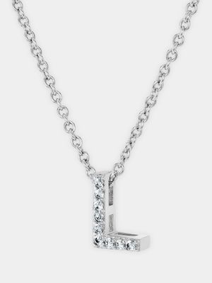 CZ Initial Necklace L Silver Plated