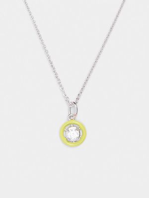 Rhodium Plated Brass Chain with CZ & Yellow Enamel Pendant