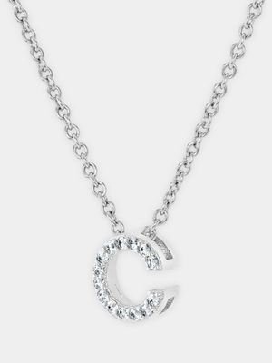 CZ Initial Necklace C Silver Plated