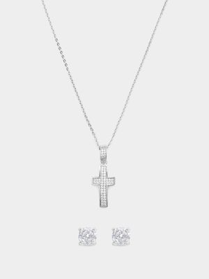 CZ pave Cross & 4mm CZ Stud Set