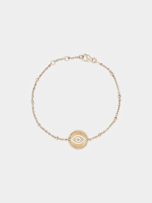 18ct Gold Plated Ball Chain Bracelet with Evil Eye Center