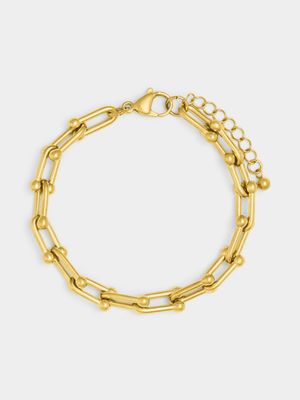 18ct Gold Plated Waterproof Stainless Steel 7mm Horse Shoe Link Bracelet