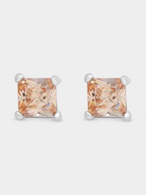 Sterling Silver 4mm Orange CZ Stud Earrings