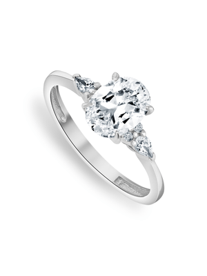 White Gold Moissanite Oval Side Detail Women’s Ring