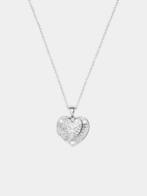 Rhodium Plated Double heart pendant