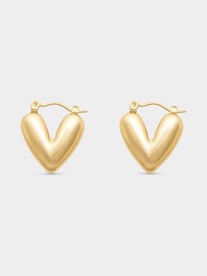 Stainless Steel 18ct Gold Plated Small Puffy Heart Hoops