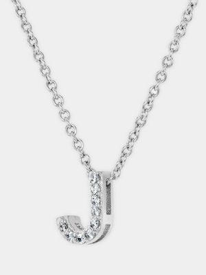 CZ Initial Necklace J Silver Plated