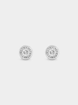 Sterling Silver Lab Grown Diamond Illusion Tube Stud Earrings