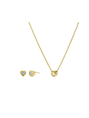 Gold Tone Brass Heart Earring & Pendant Set