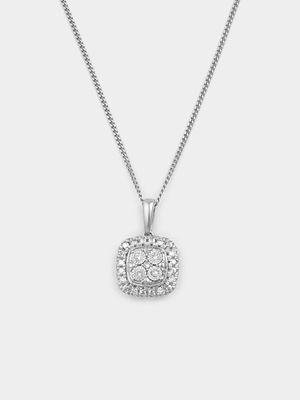 Sterling Silver Lab Grown Diamond Cushion Halo Pendant