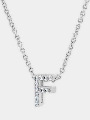 CZ Initial Necklace F Silver Plated