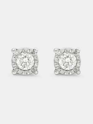 Sterling Silver Lab Grown Diamond Women’s Illusion Solitaire Stud Earrings