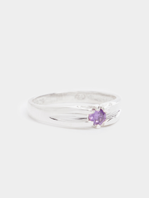 Sterling Silver February Birthstone CZ amethyst Pinky Ring