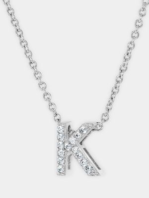 CZ Initial Necklace K Silver Plated