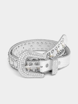 Crystal Embellished White Belt