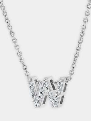 CZ Initial Necklace W Silver Plated