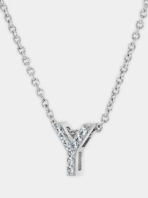 CZ Initial Necklace Y Silver Plated