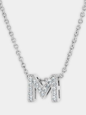 CZ Initial Necklace M Silver Plated