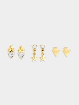 3pk Gold Tone Triangle & Star Set pack