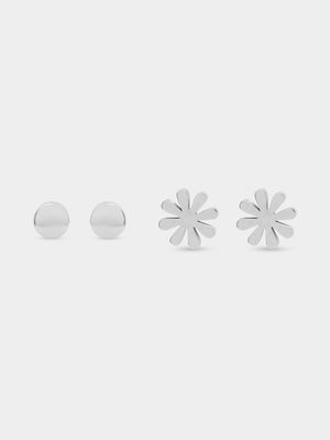 2pk Stainless  Steel Flower & Tube CZ studs