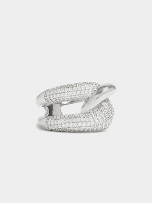 Rhodium Plated Interlocking Ring