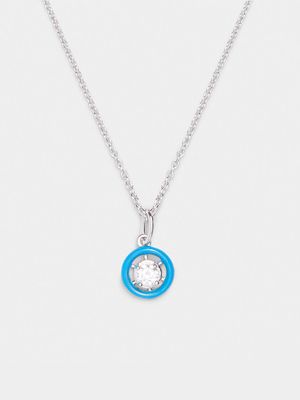 Rhodium Plated Brass Chain with CZ & Blue Enamel Pendant